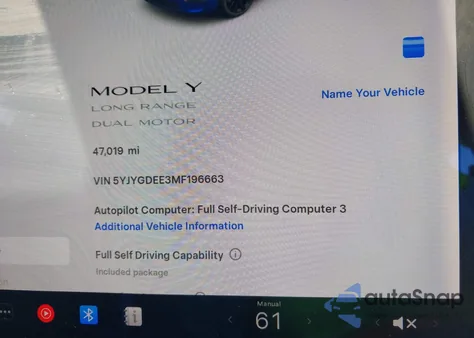 2021 Tesla Model Y из США, поврежденный, VIN 5YJYGDEE3MF196663